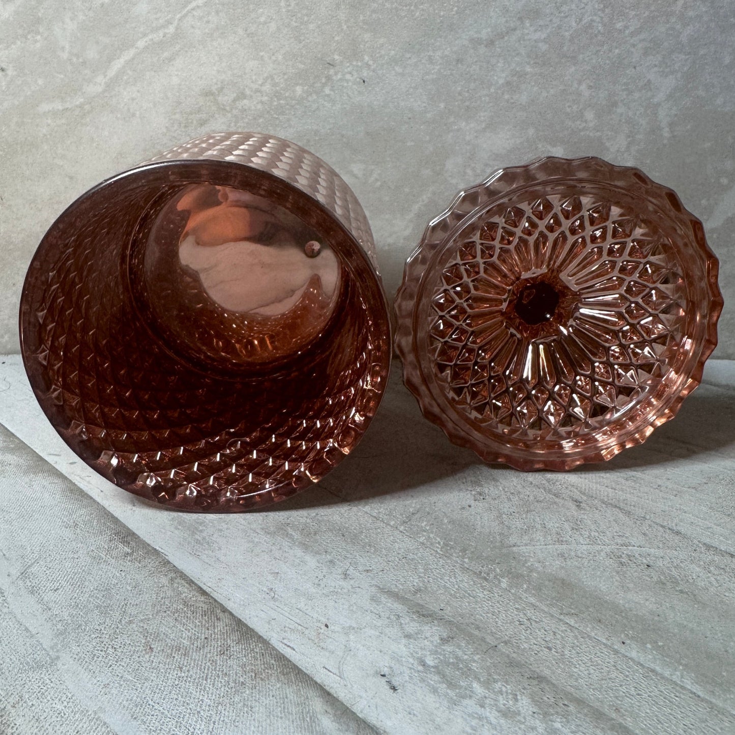 Vintage 50's Campbell Kewpie Doll Head Jar – Rose Gold Diamond Vanity Glass