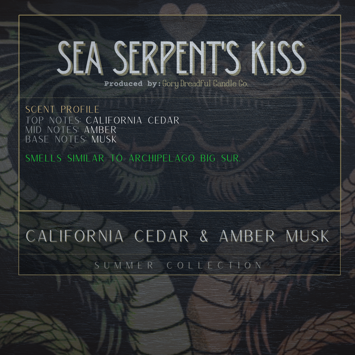 SEA SERPENT'S KISS Wickless Candle - Coco Apricot Crème Wax 6.5 oz : Cedar Amber Musk Scent