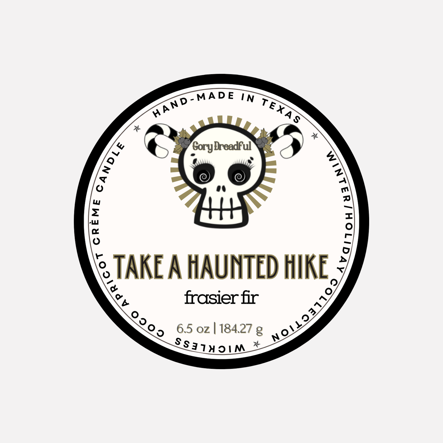 Take a Haunted Hike Luxury Wickless Candle : Frasier Fir Scent: GIlded Rose & Spruce Scent