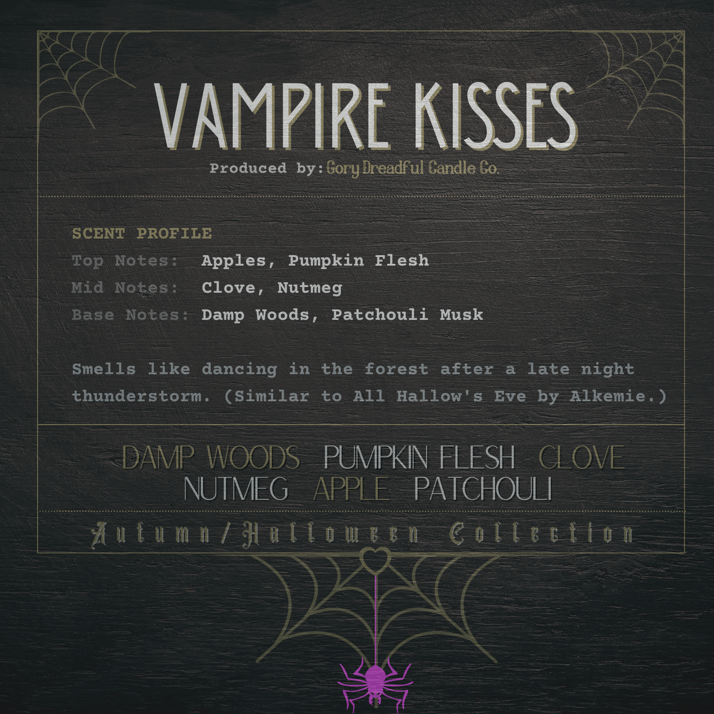 Vampire Kisses Sizzling Room Salt Crystal Potpourri: Damp Woods Pumpkin Flesh Clove Nutmeg Apple Patchouli Scent -Mini