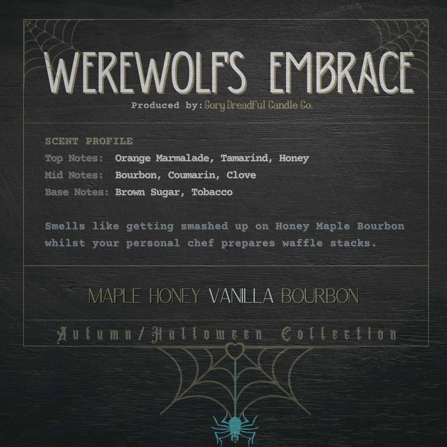 Werewolf's Embrace Crackling Wooden Wick Candle: Maple Honey Vanilla Bourbon Scent