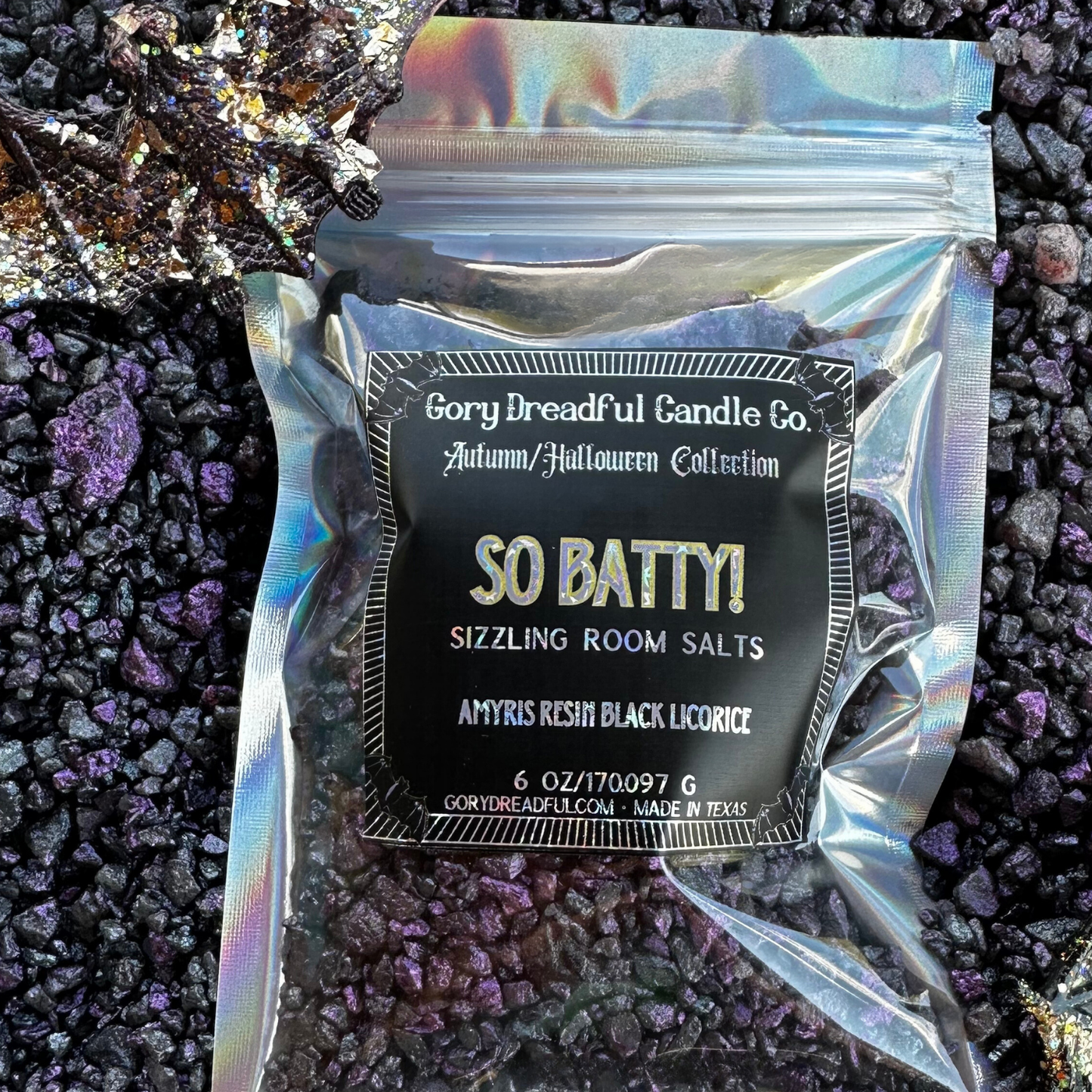 So Batty! Sizzling Room Salt Crystal Potpourri: Amyris Resin Black Licorice Scent