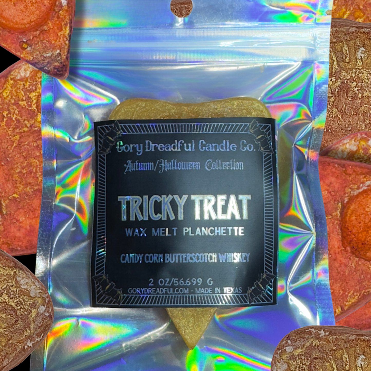 Tricky Treat Wax Melt Planchette : Candy Corn Butterscotch Whiskey Scent