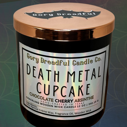 Death Metal Cupcake Wooden Wick Candle by Gory Dreadful Candle Co