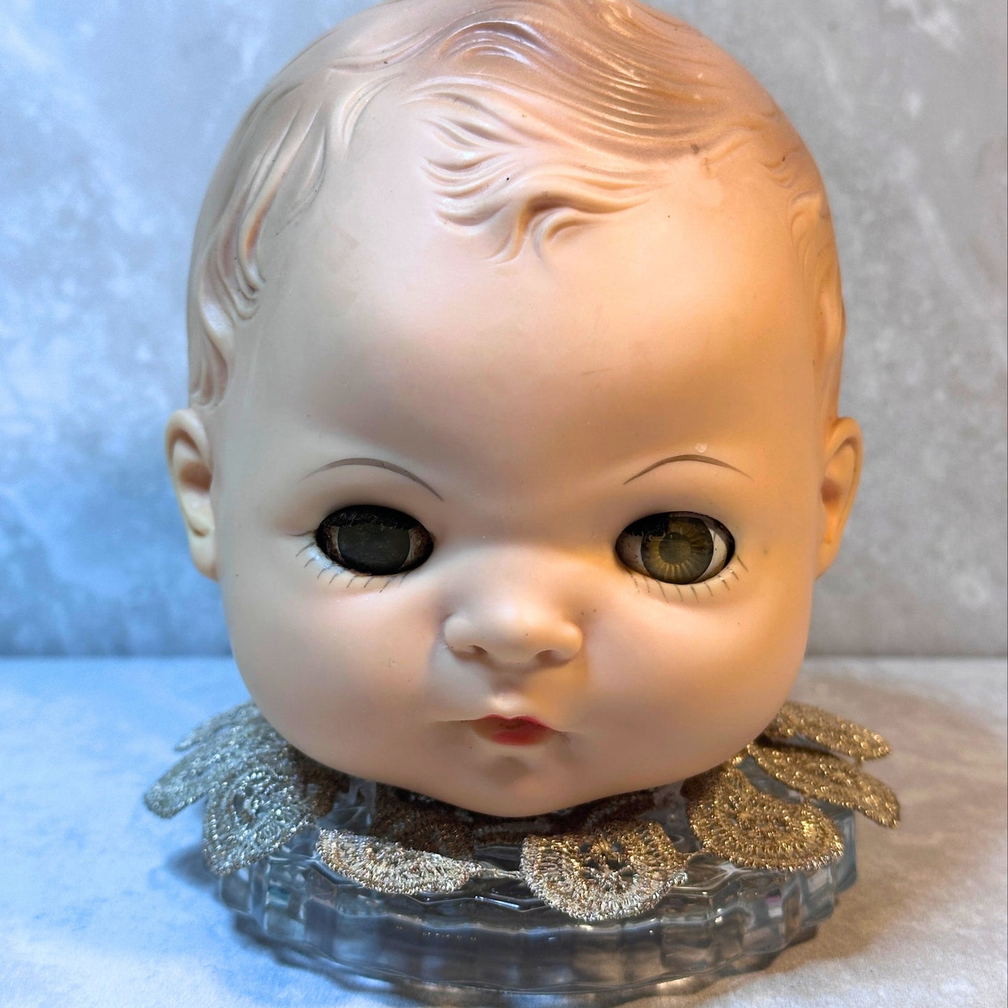 Vintage Doll Head Glass Keepsake Jar - Gothic Kitsch Creepy Cute Oddities Decor