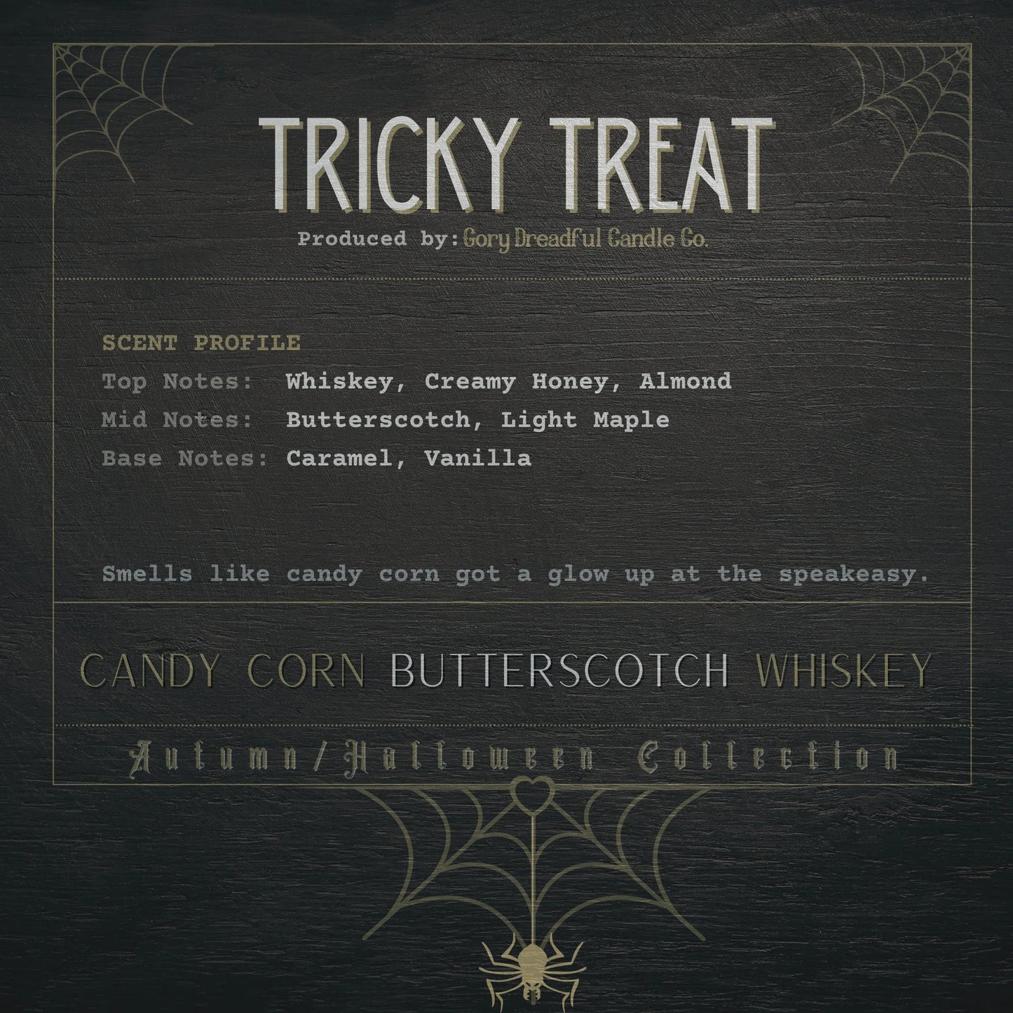 Tricky Treat Wickless Candle: Candy Corn Butterscotch Whiskey Scent
