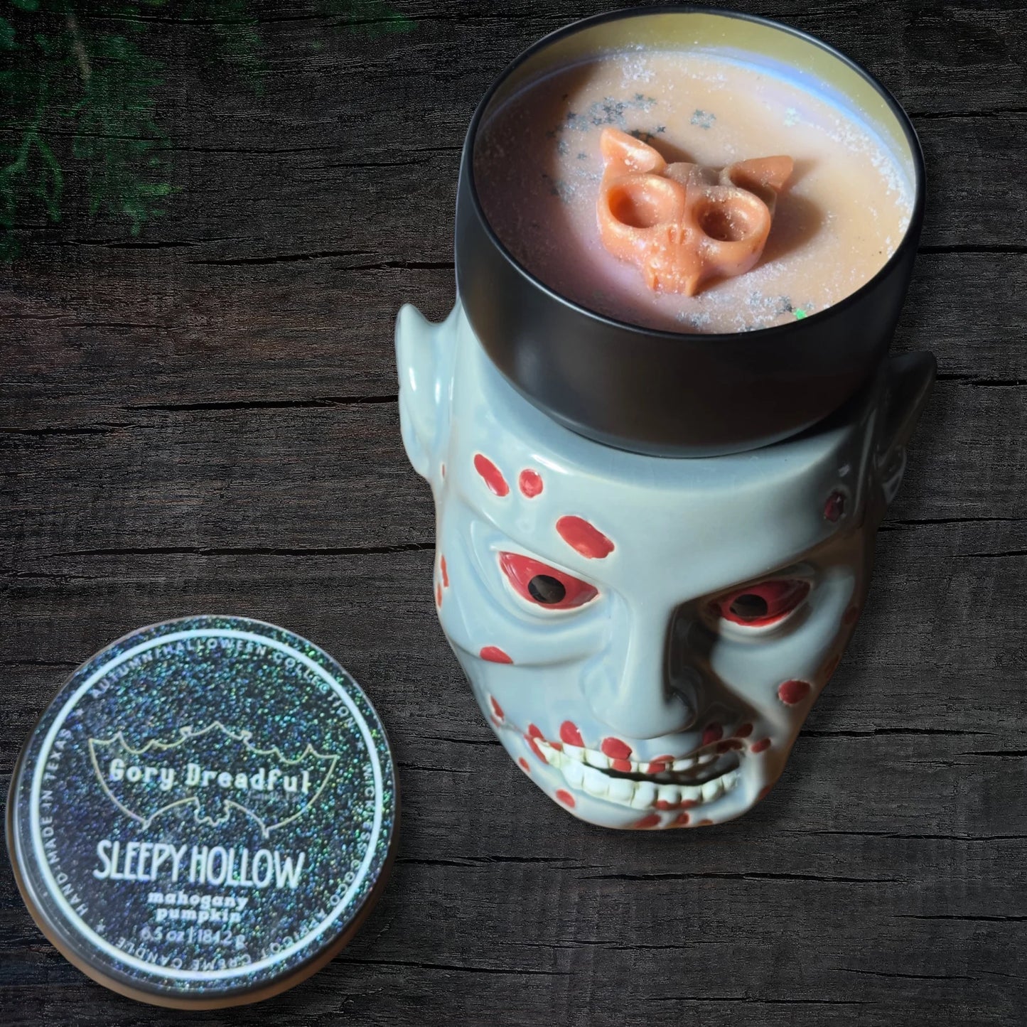 Sleepy Hollow Wickless Candle: Mahogany Pumpkin Scent