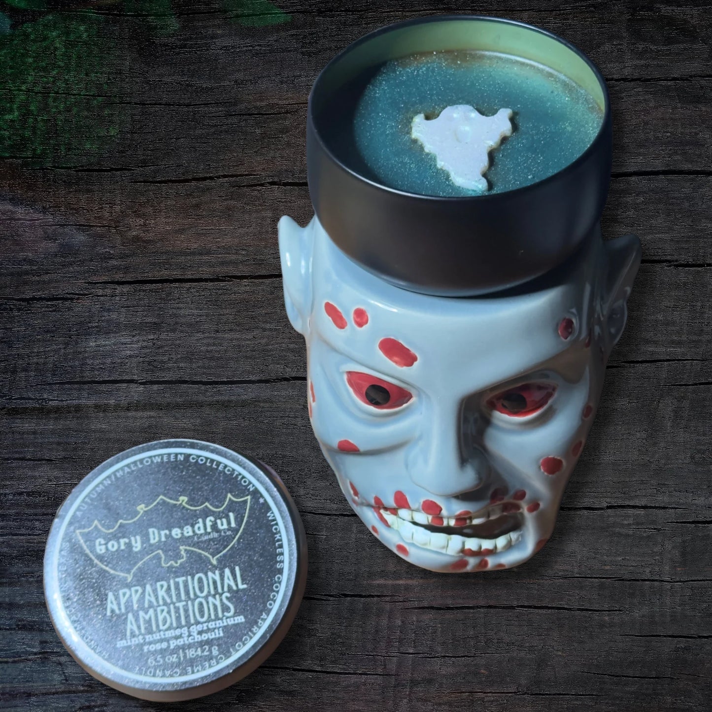 Apparitional Ambitions Wickless Candle: Mint Nutmeg Geranium Rose Patchouli Scent
