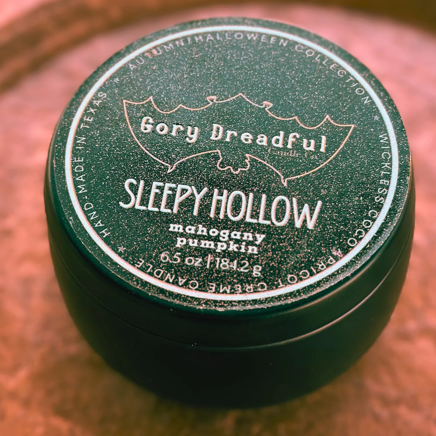 Sleepy Hollow Wickless Candle: Mahogany Pumpkin Scent