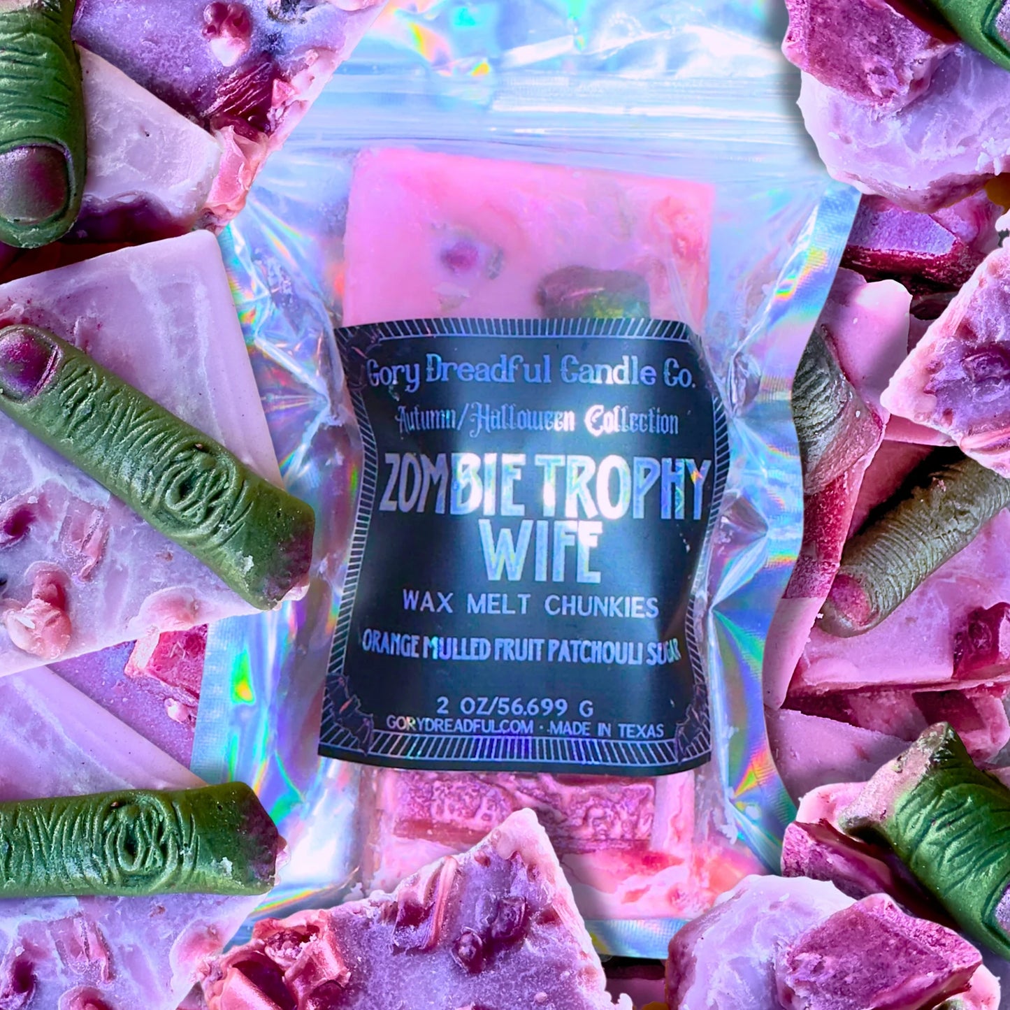 Zombie Trophy Wife Wax Melt Chunkies: Orange Mulled Fruit Patchouli Sugar Scent