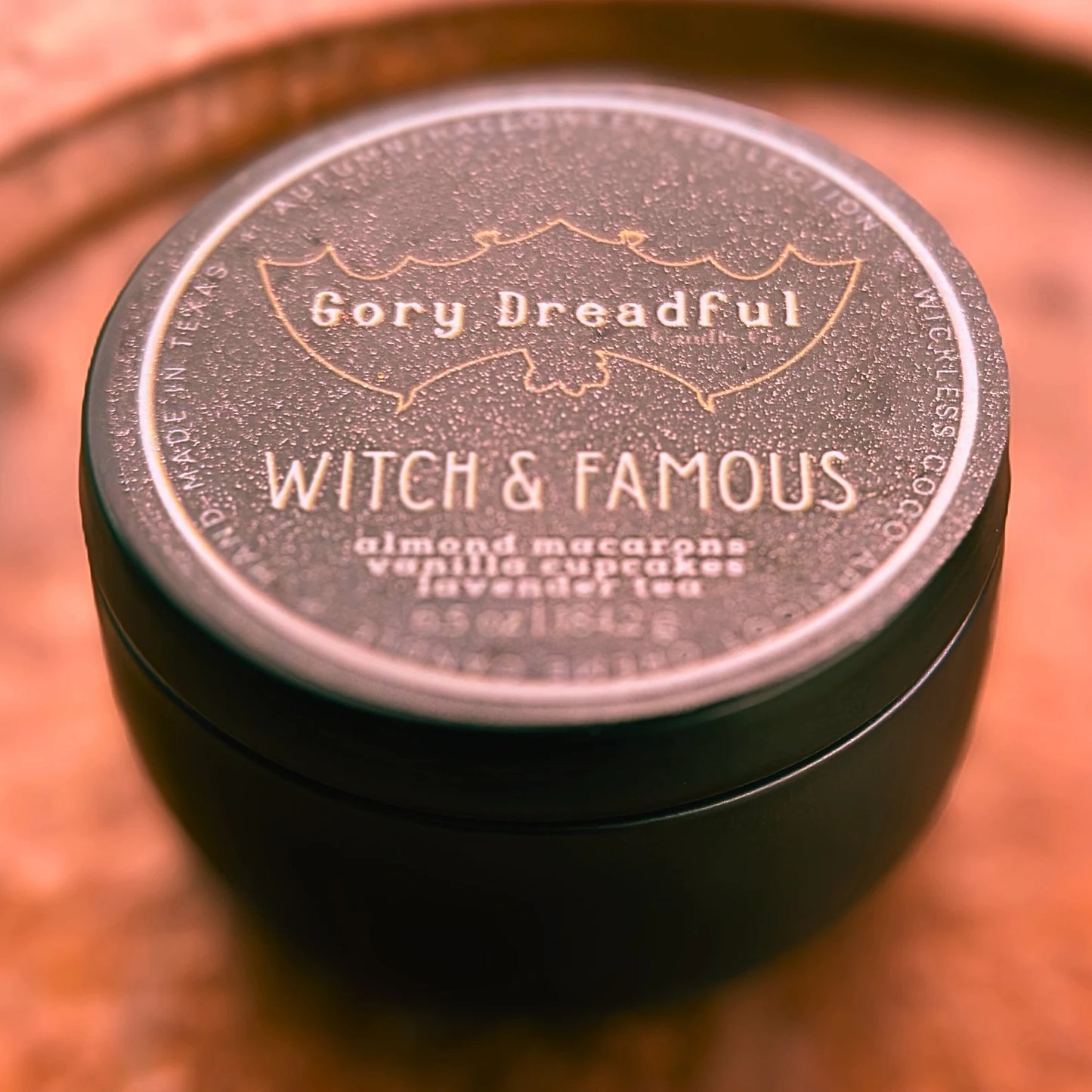 Witch & Famous Wickless Candle: Almond Macarons Vanilla Cake Lavender Tea Scent