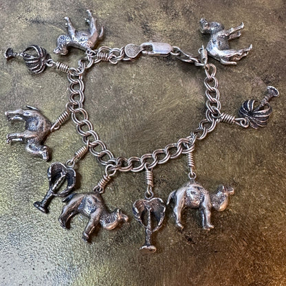 Vtg Sterling Silver Camel Palm Tree Charm Bracelet – Made in Italy, Stamped 925