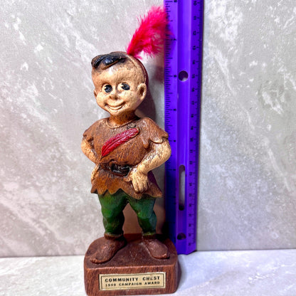 1946-49 Vintage Peter Pan with red feather Community Chest award trophy figurine