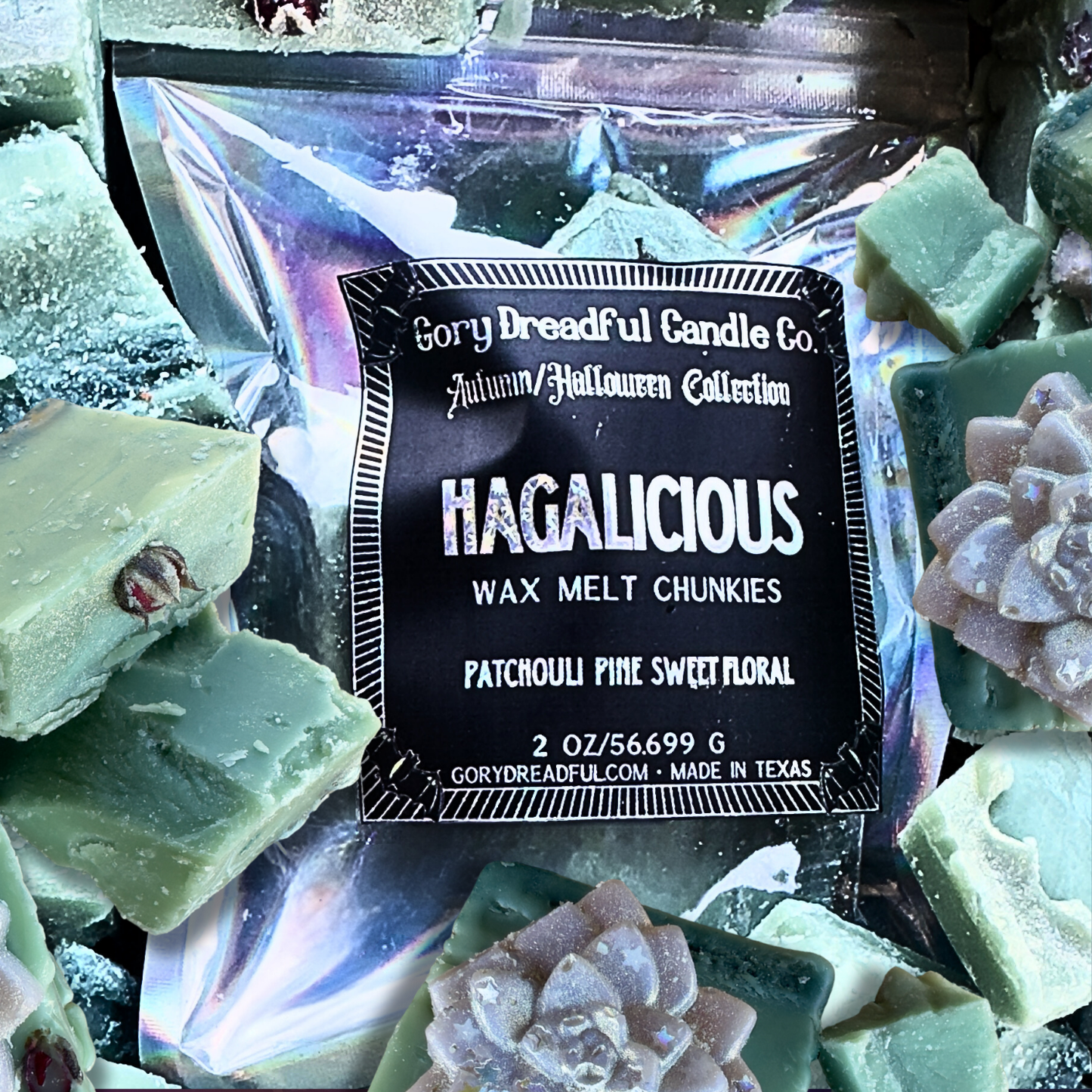 Hagalicious Wax Melt Chunkies: Patchouli Pine Sweet Florals Scent