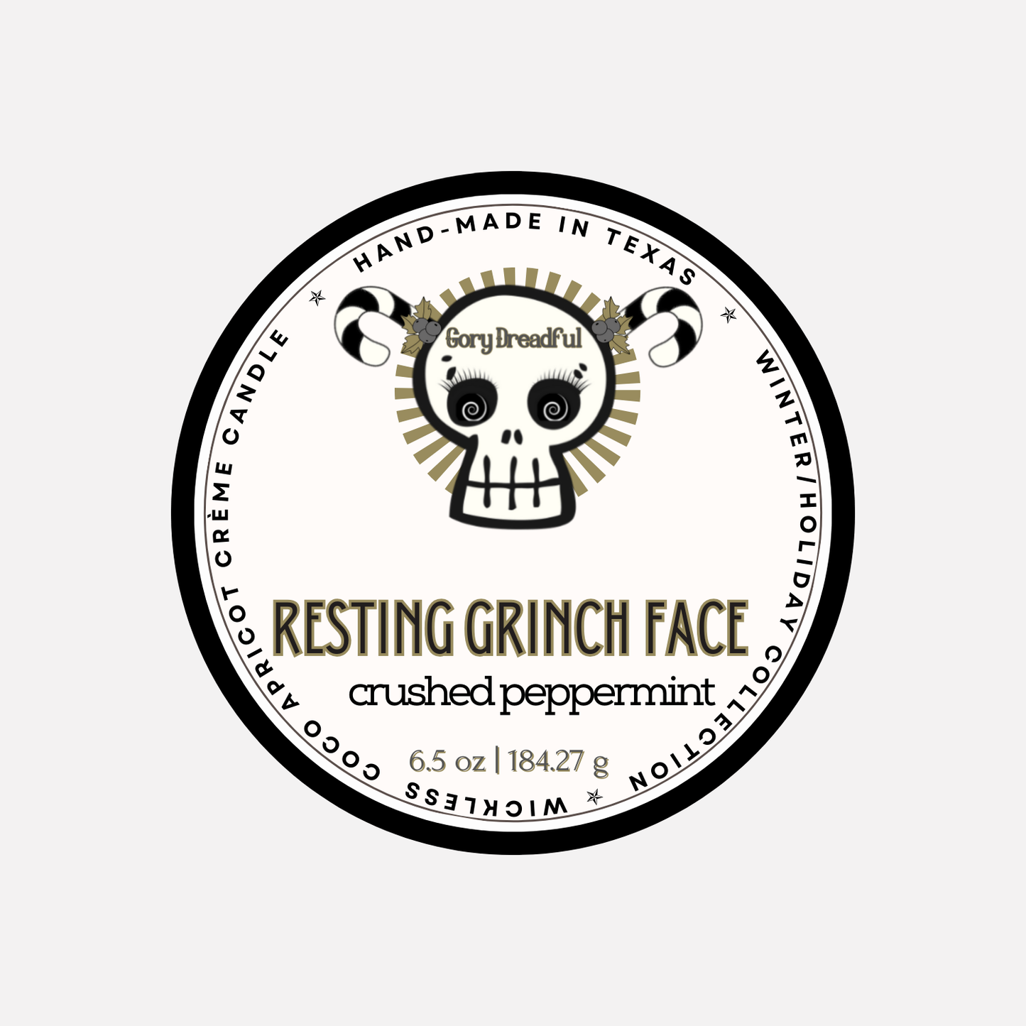 Resting Grinchface  Luxury Wickless Candle: Crushed Peppermint Scent