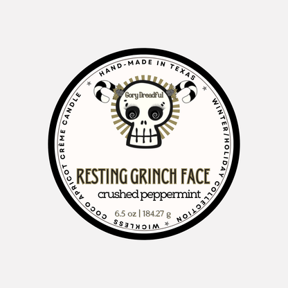 Resting Grinchface  Luxury Wickless Candle: Crushed Peppermint Scent