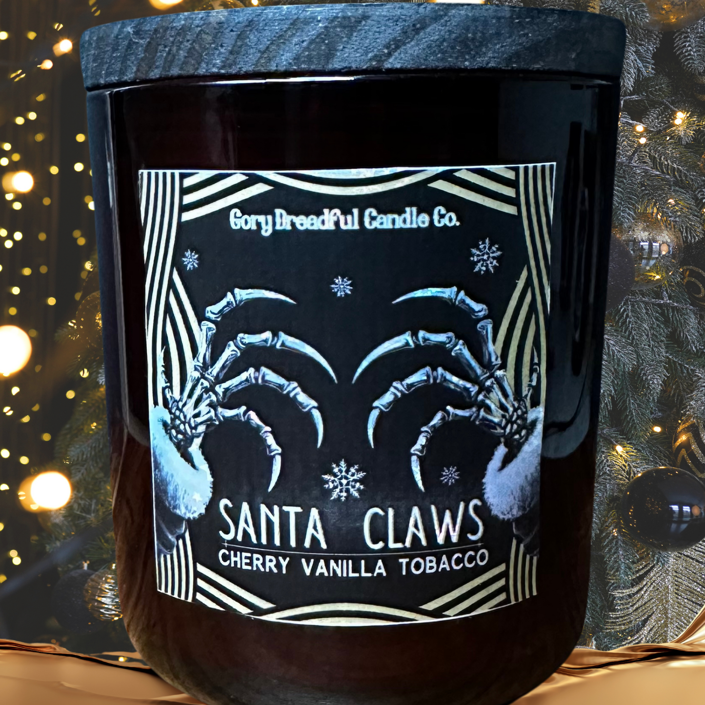 Santa Claws Luxury Crackling Wooden Wick Candle: Cherry Vanilla Tobacco Scent