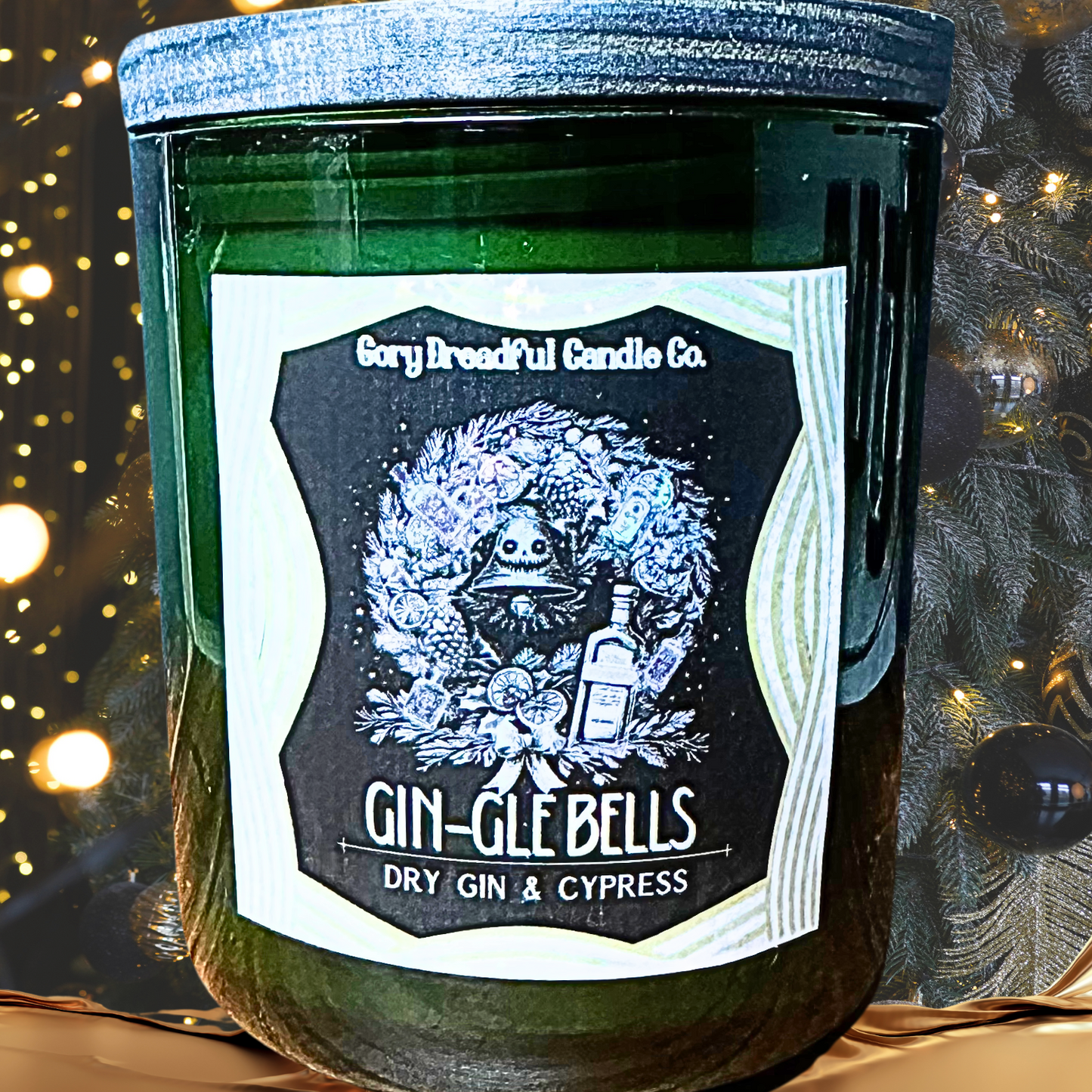 Gin-gle Bells Luxury Crackling Wooden Wick Candle: Dry Gin & Cypress Scent
