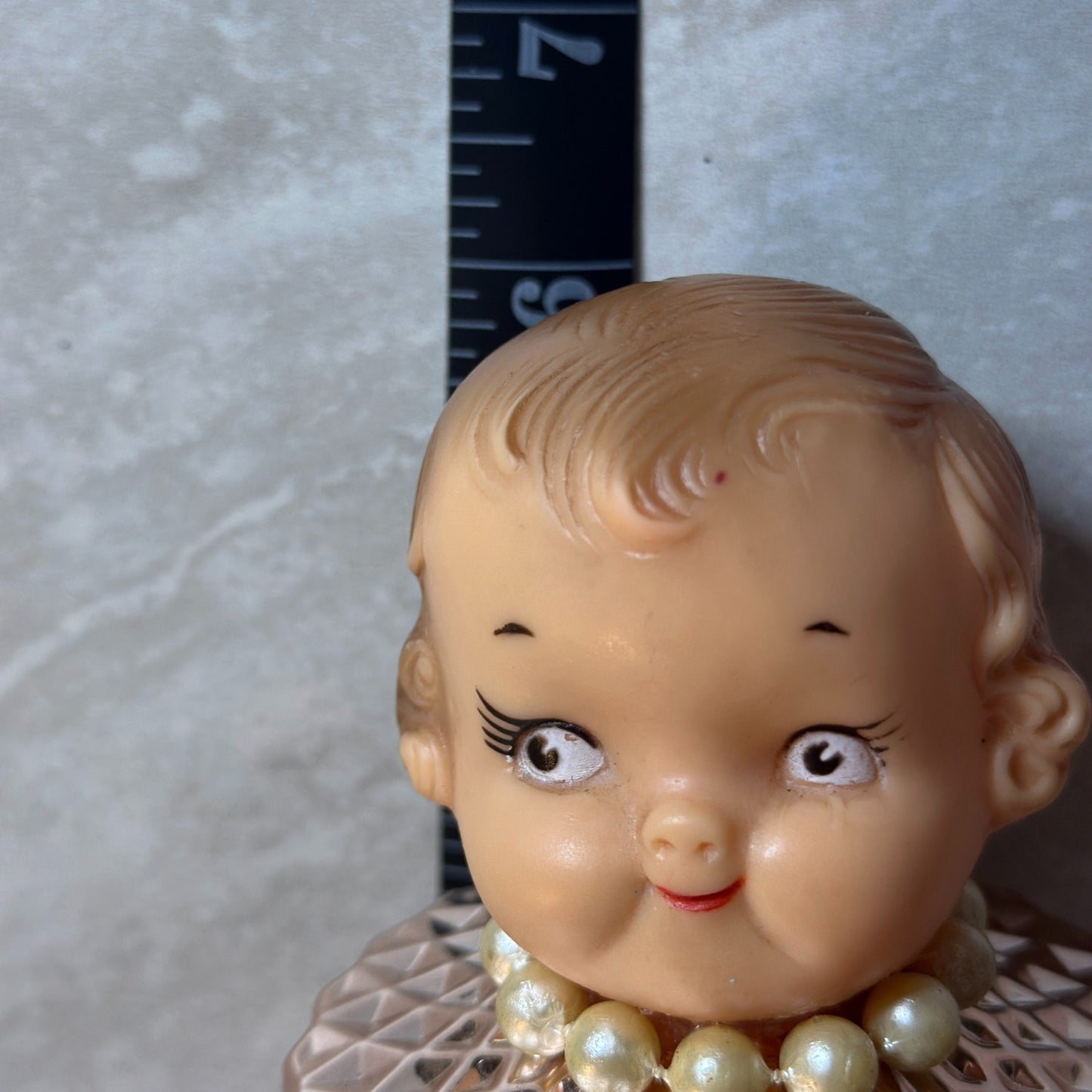 Vintage 50's Campbell Kewpie Doll Head Jar – Rose Gold Diamond Vanity Glass