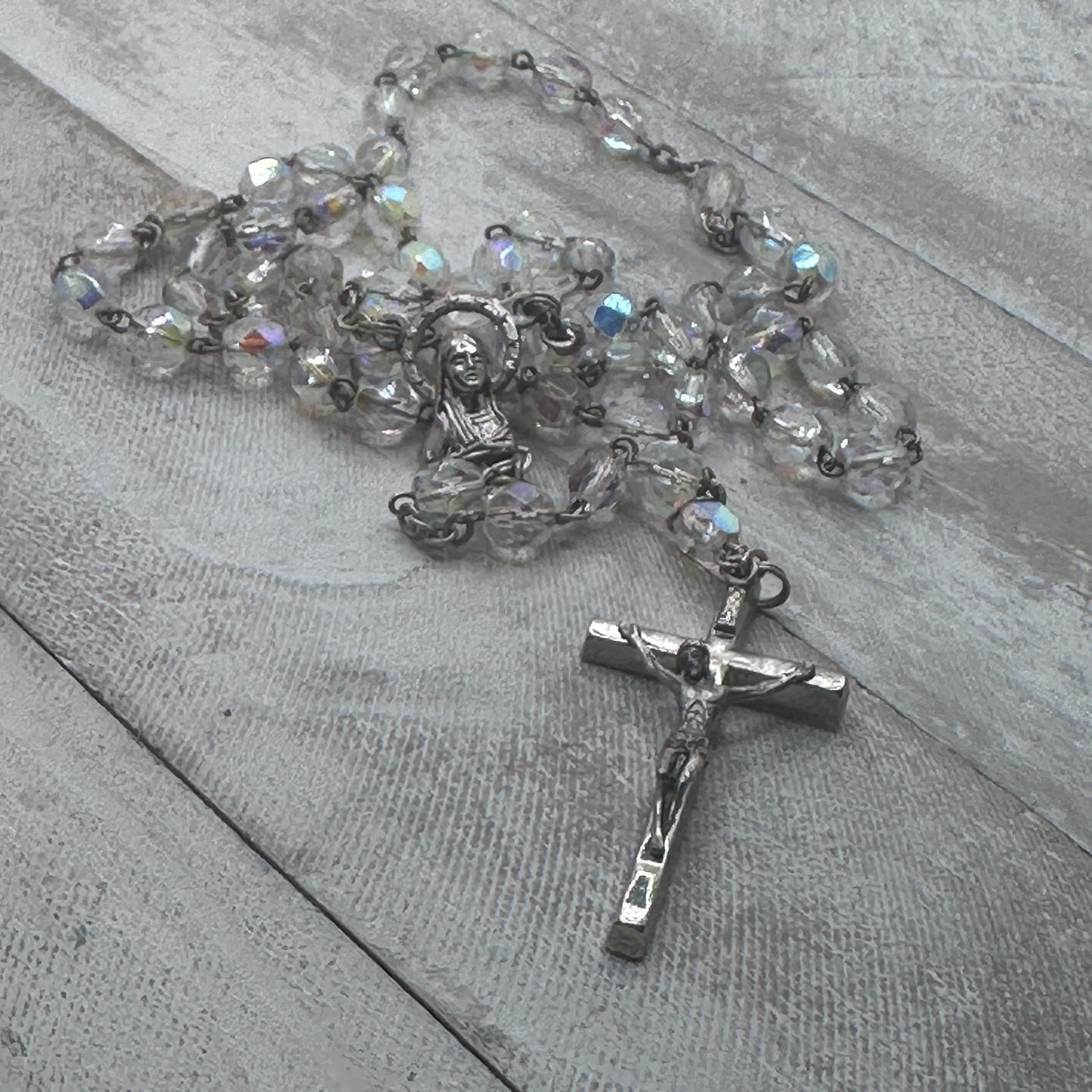 Vintage Italian Glass Bead Rosary, Italy Catholic Prayer Beads, Crucifix