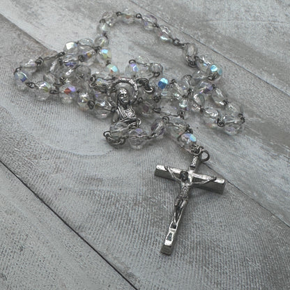 Vintage Italian Glass Bead Rosary, Italy Catholic Prayer Beads, Crucifix