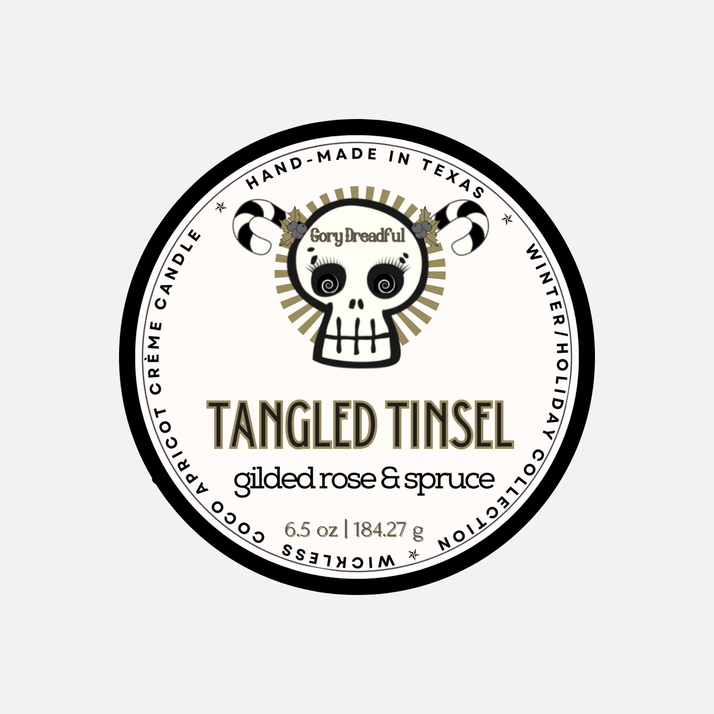 Tangled Tinsel Luxury Wickless Candle: Gilded Rose & Spruce Scent
