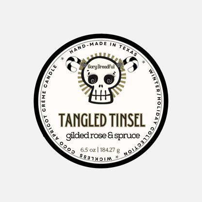 Tangled Tinsel Luxury Wickless Candle: Gilded Rose & Spruce Scent