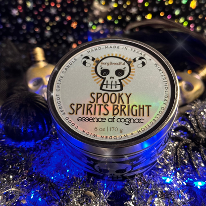 Spooky Spirits Bright Crackling Wooden Wick Candle Tin: Essence of Cognac Scent