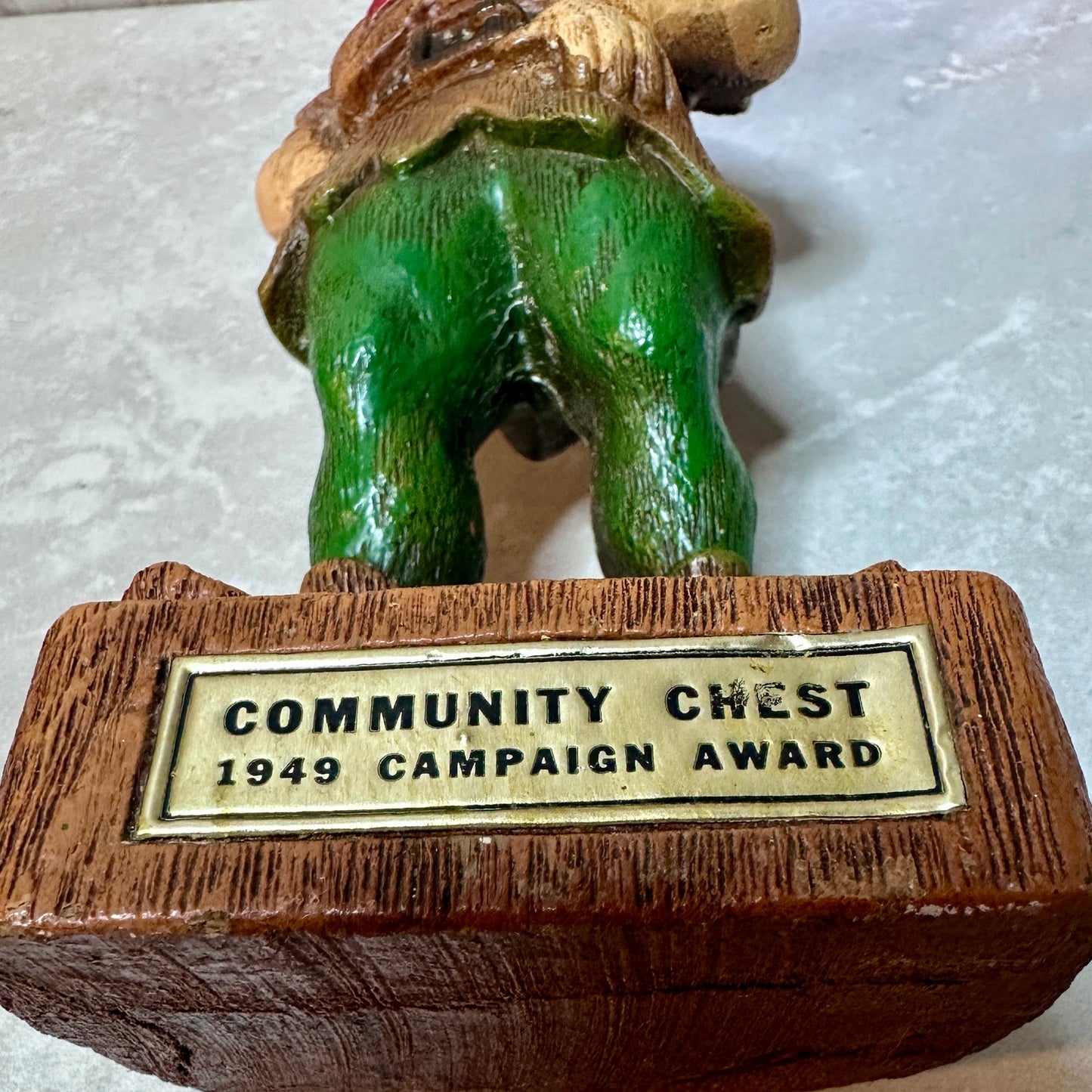 1946-49 Vintage Peter Pan with red feather Community Chest award trophy figurine