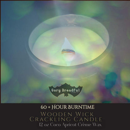 APPARITIONAL AMBITIONS Crackling Wooden Wick Luxury Candle: Mint Nutmeg Geranium Rose Patchouli Scent