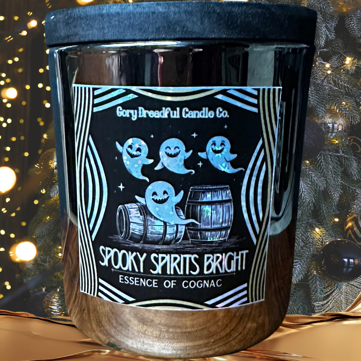Spooky Spirits Bright Crackling Wooden Wick Candle: Essence of Cognac Scent: Essence of Cognac Scent