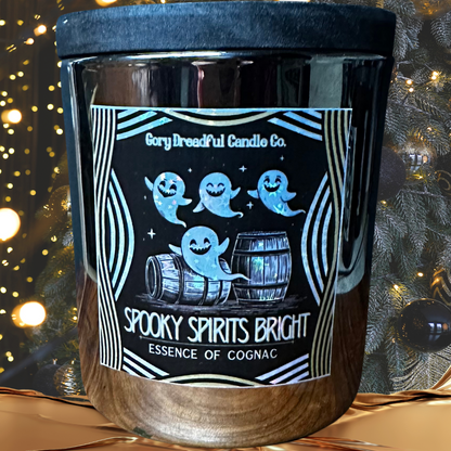 Spooky Spirits Bright Crackling Wooden Wick Candle: Essence of Cognac Scent: Essence of Cognac Scent