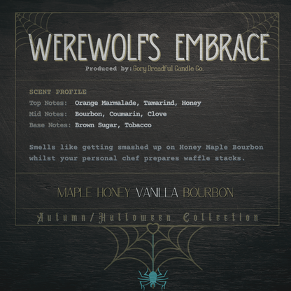 Werewolf's Embrace Crackling Wooden Wick Candle: Maple Honey Vanilla Bourbon Scent