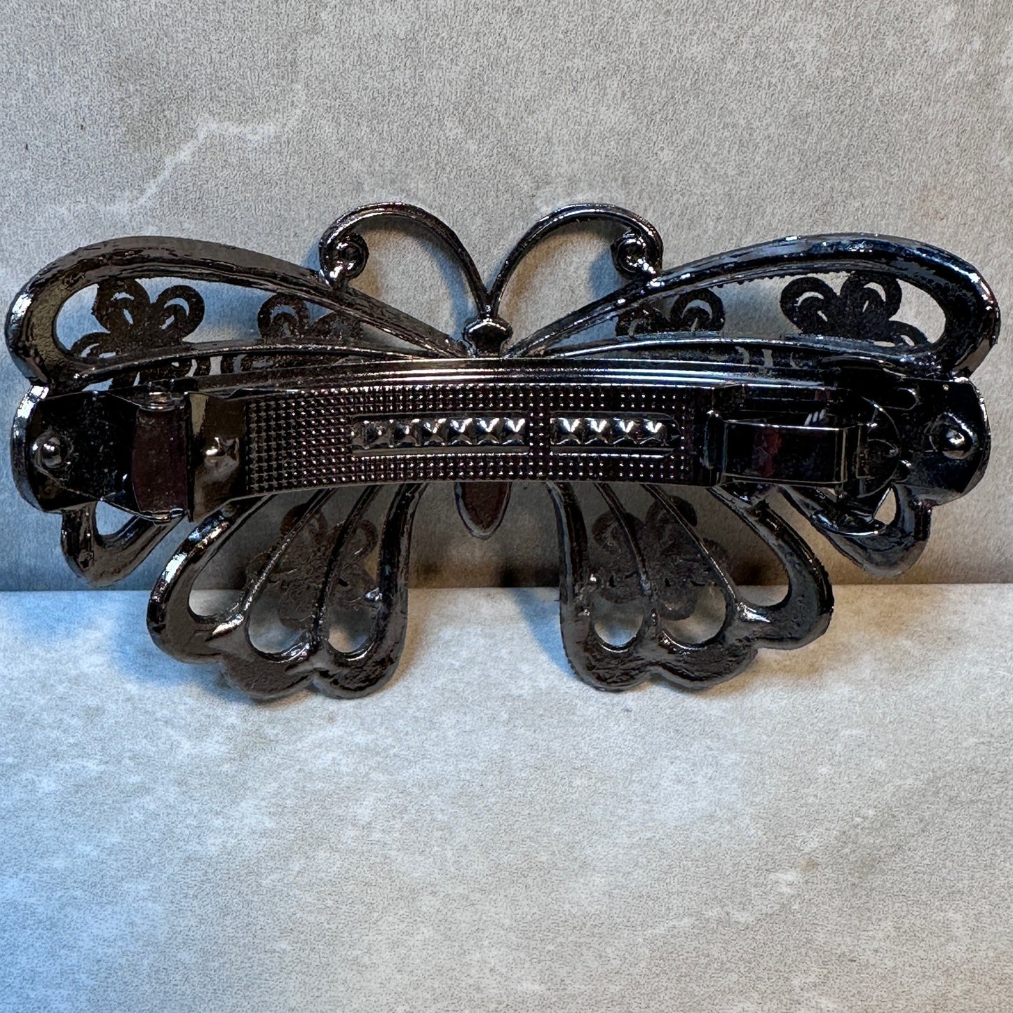 Vintage Ornate Filigree Butterfly Jeweled Metal Hair Clip Barrette