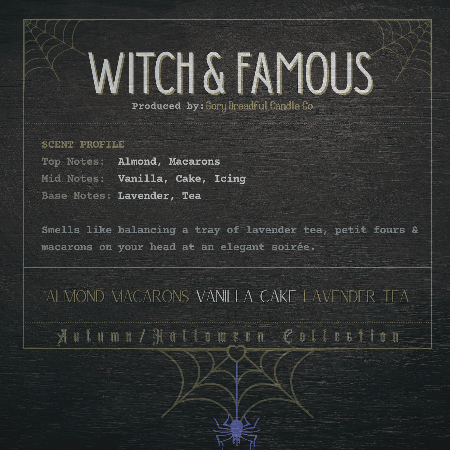 Witch & Famous Crackling Wooden Wick Candle: Almond Macarons Vanilla Cake Lavender Tea Scent