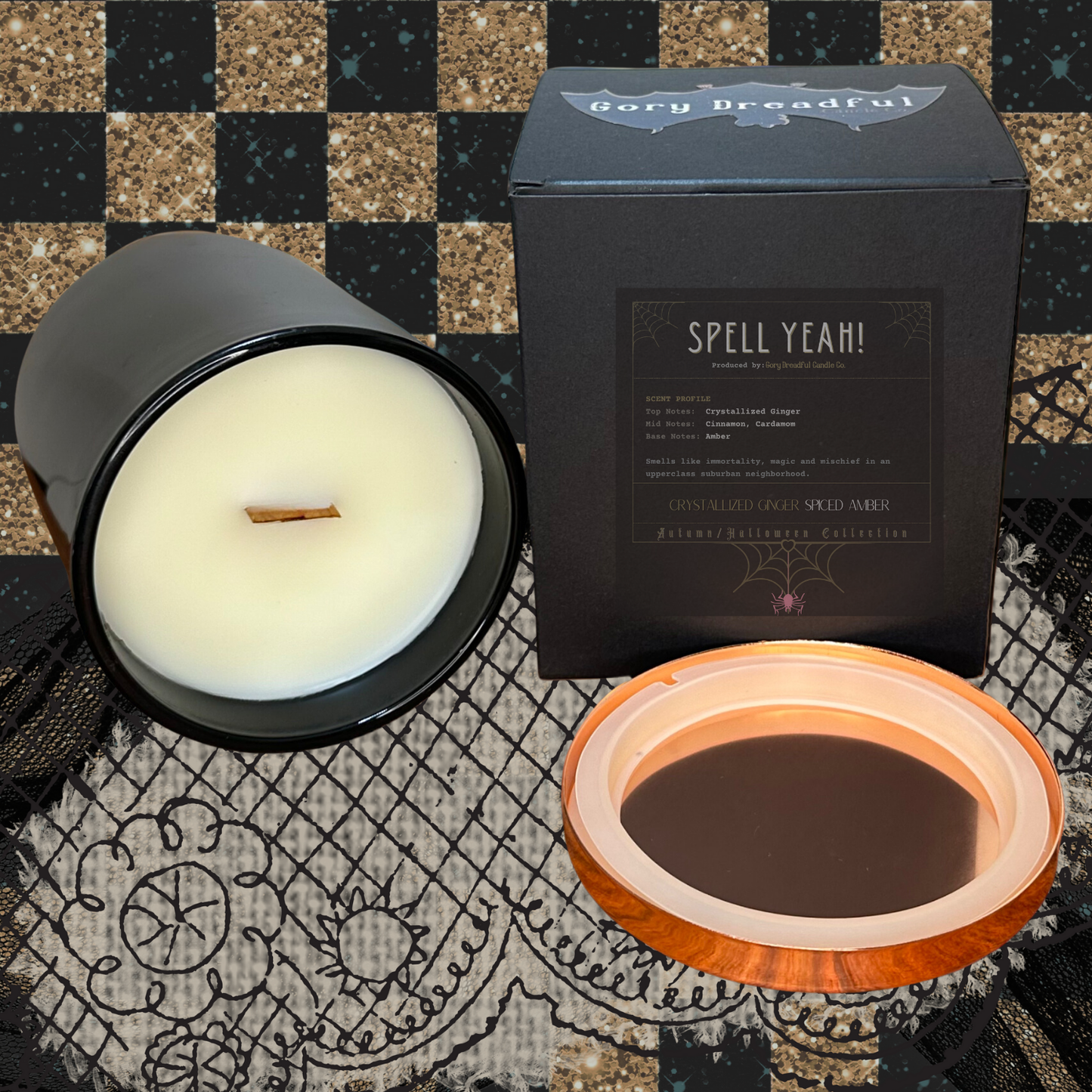 Spell Yeah! Crackling Wooden Wick Candle: Crystallized Ginger & Spiced Amber Scent