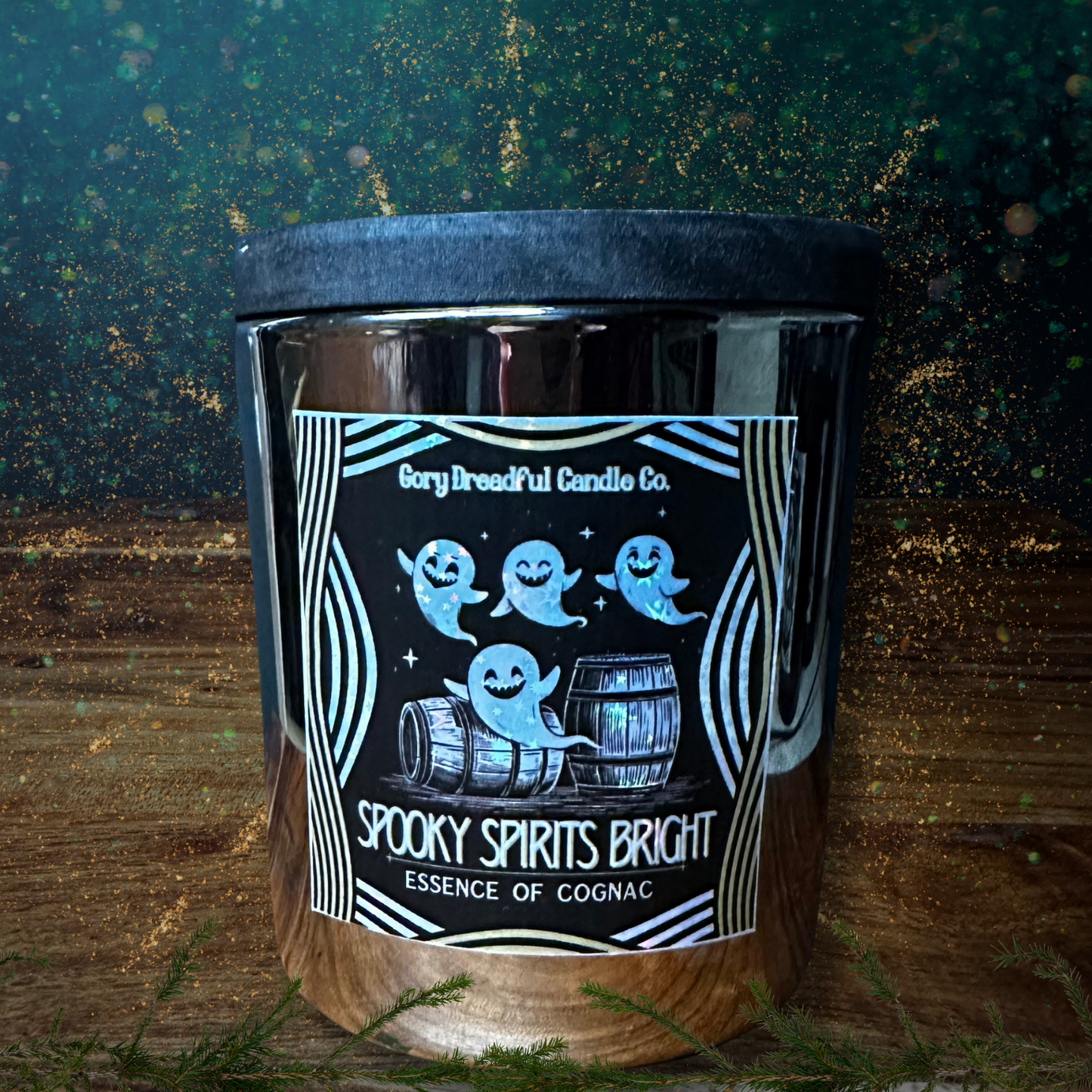 Spooky Spirits Bright Crackling Wooden Wick Candle: Essence of Cognac Scent: Essence of Cognac Scent