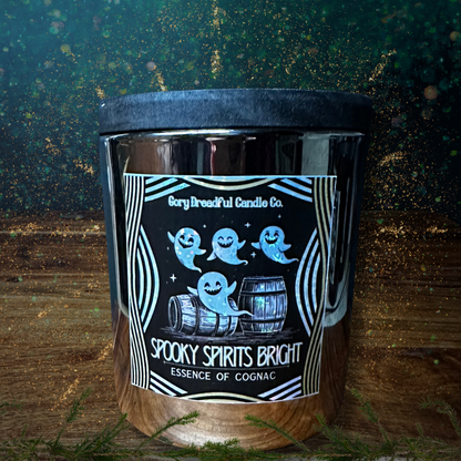 Spooky Spirits Bright Crackling Wooden Wick Candle: Essence of Cognac Scent: Essence of Cognac Scent