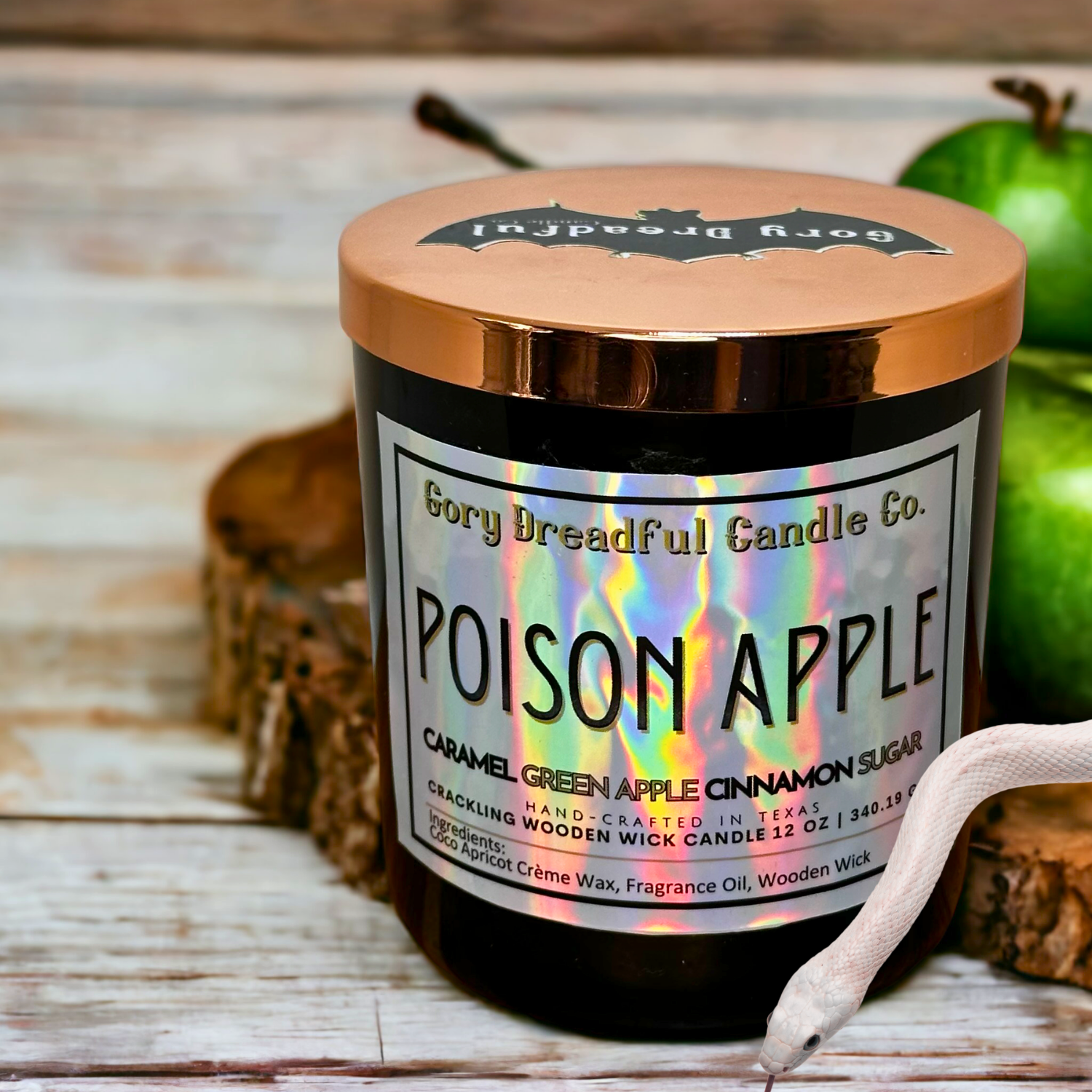Poison Apple Wooden Wick Candle by Gory Dreadful Candle Co