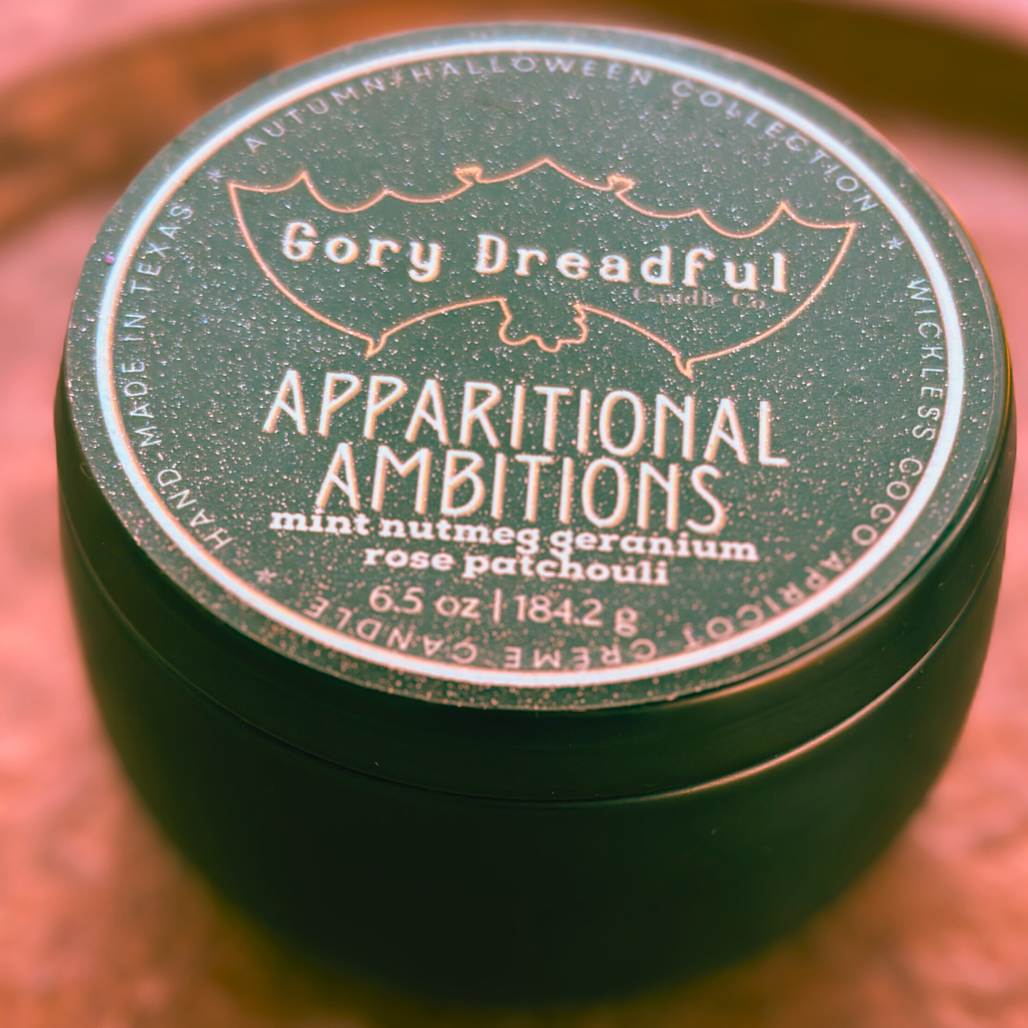 APPARITIONAL AMBITIONS Wickless Luxury Candle: Mint Nutmeg Geranium Rose Patchouli Scent