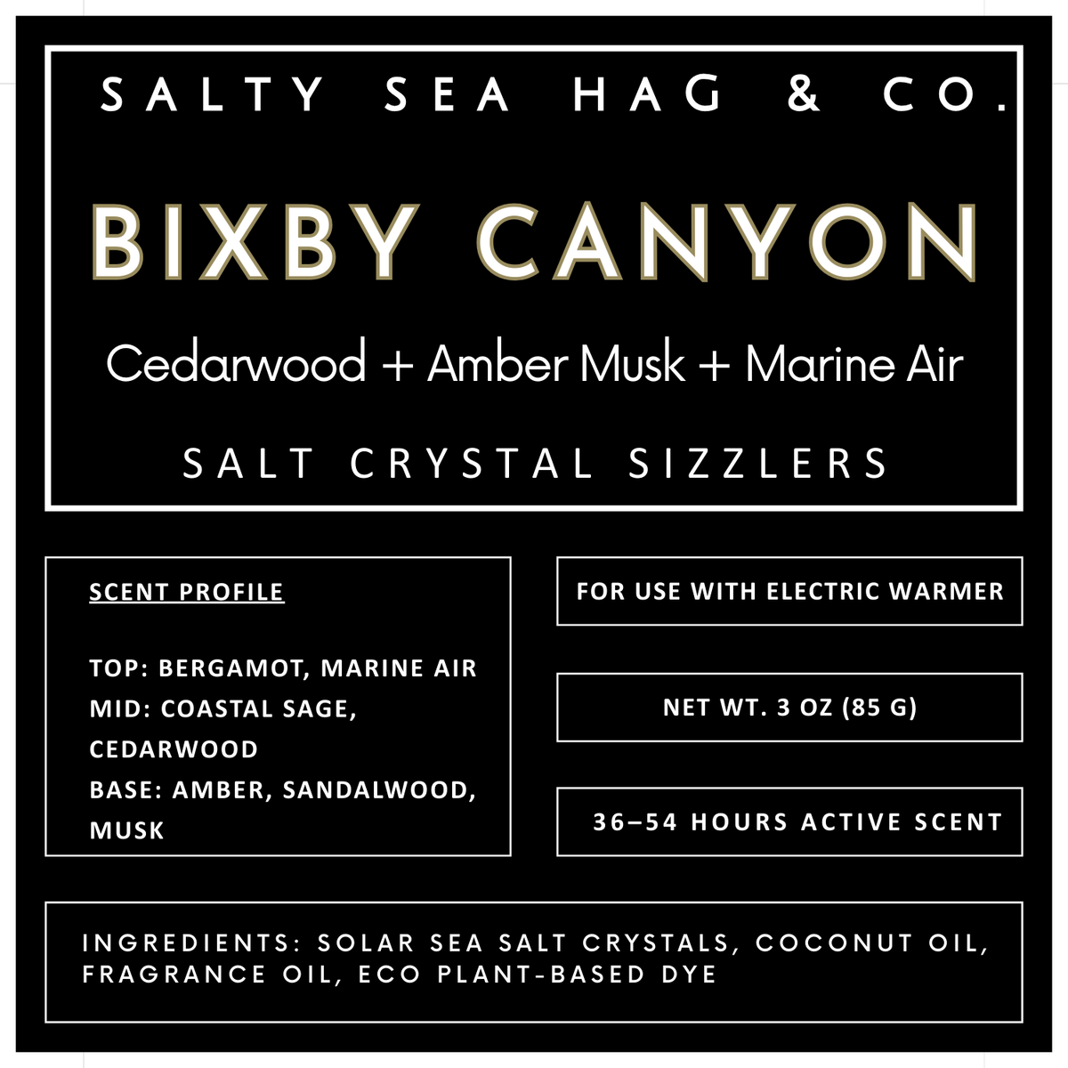 BIXBY CANYON Salt Crystal Sizzlers: Cedarwood + Amber Musk + Marine Air Scent