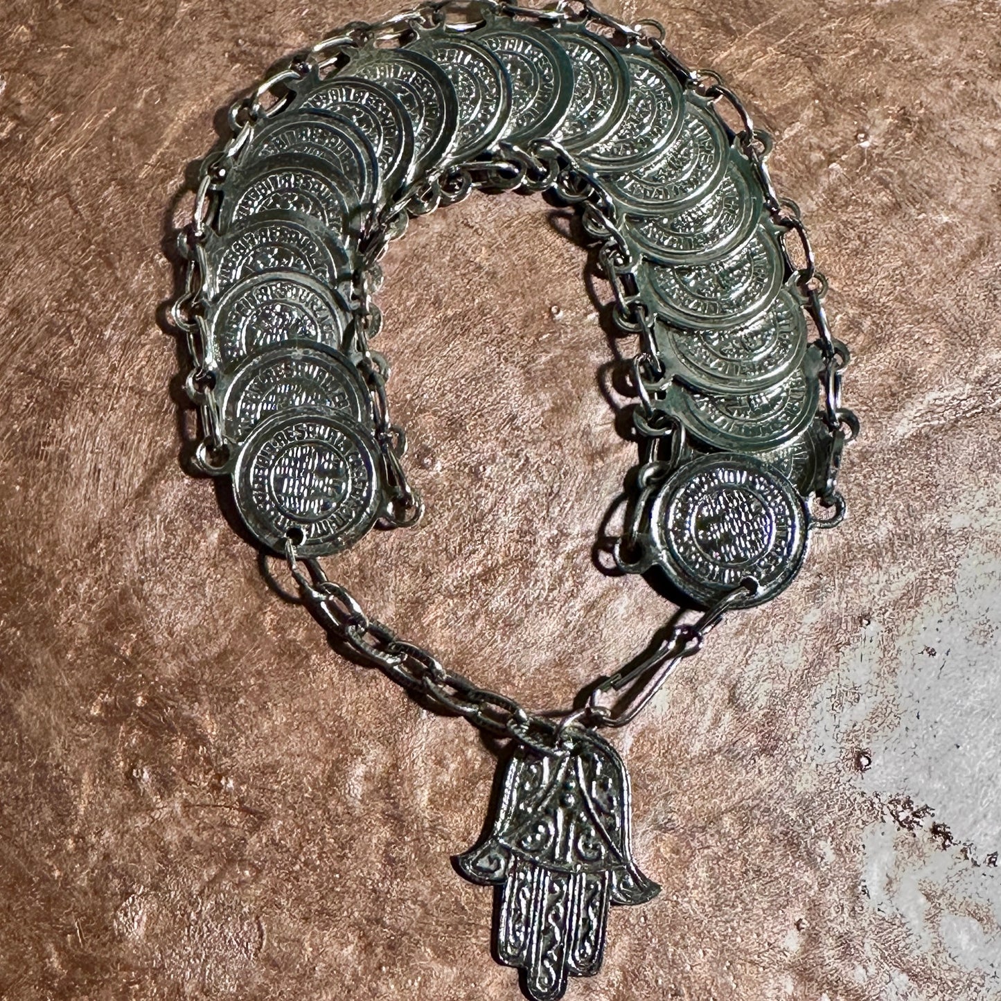 Vintage 1970s Republic of San Marino Souvenir Hamsa Coin Link Travel Bracelet