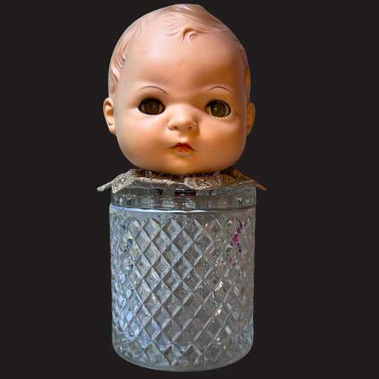 Vintage Doll Head Glass Keepsake Jar - Gothic Kitsch Creepy Cute Oddities Decor