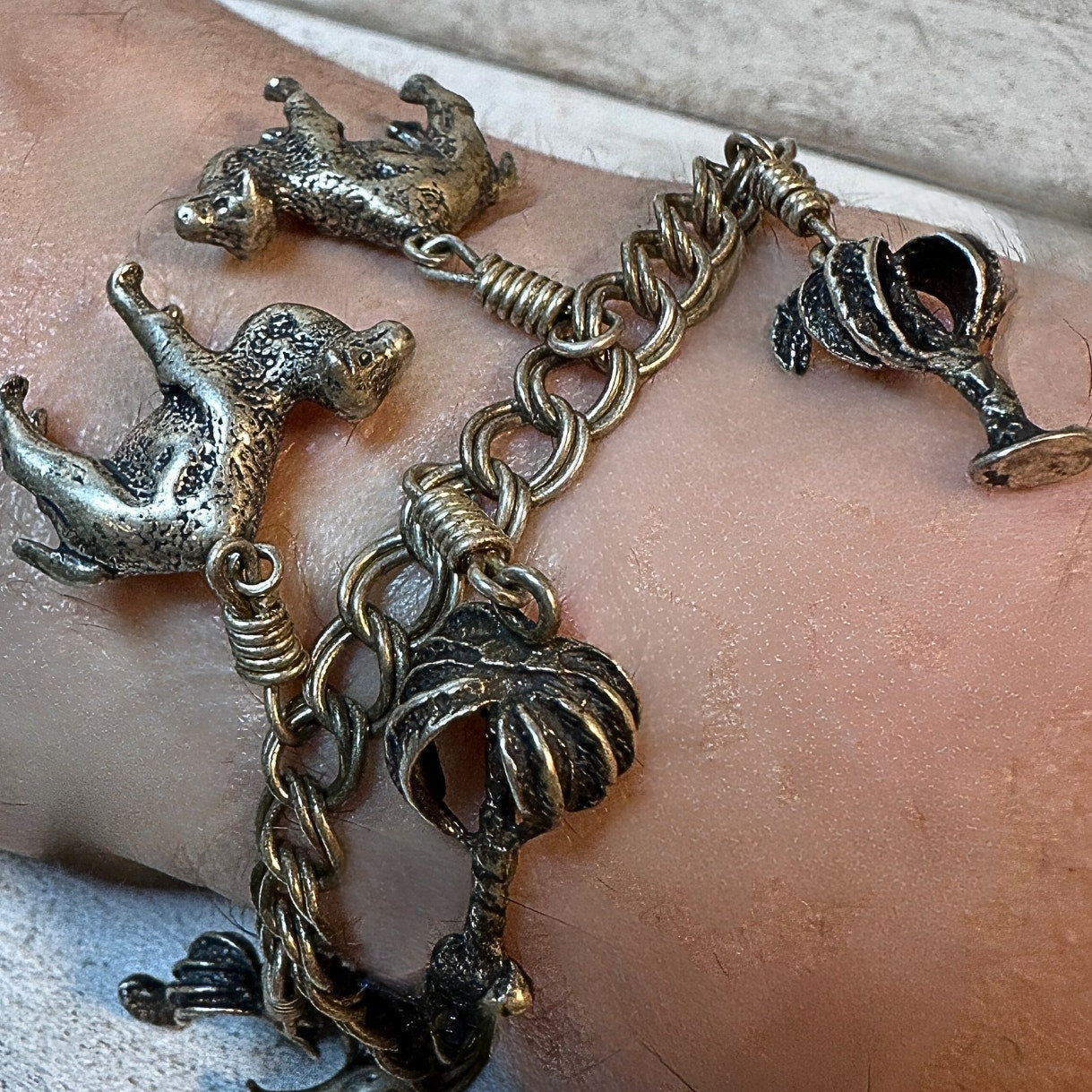 Vtg Sterling Silver Camel Palm Tree Charm Bracelet – Made in Italy, Stamped 925