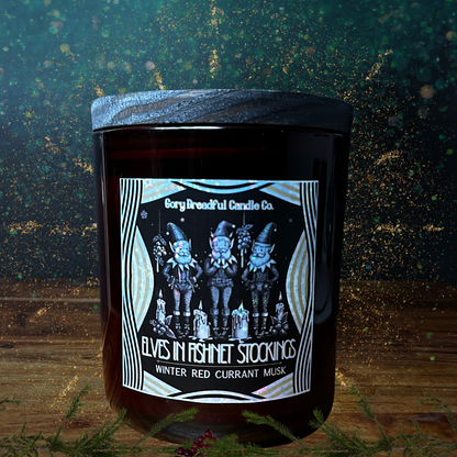 Elves in Fishnet Stockings Luxury Crackling Wooden Wick Candle: Winter Red Currant Musk