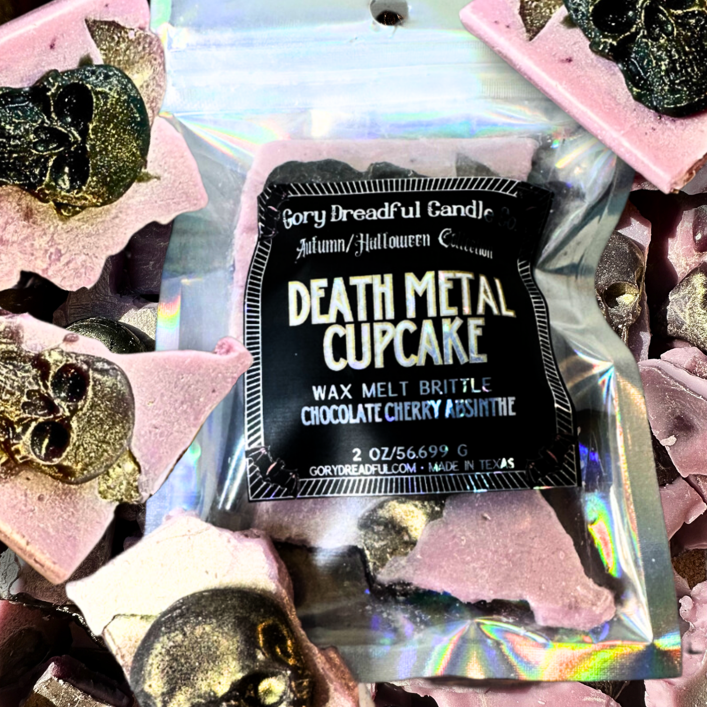 Death Metal Cupcake Wax Melt Brittle: Chocolate Cherry Absinthe Scent