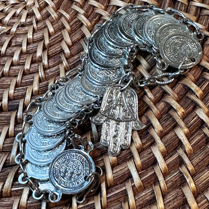 Vintage 1970s Republic of San Marino Souvenir Hamsa Coin Link Travel Bracelet