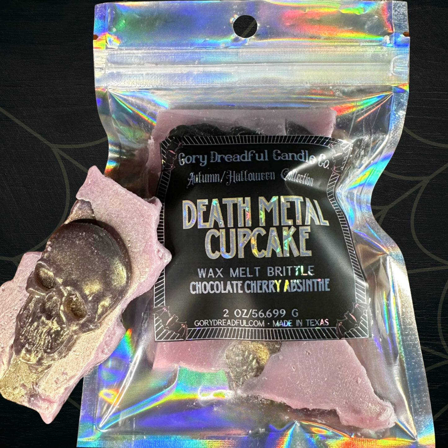 Death Metal Cupcake Wax Melt Brittle: Chocolate Cherry Absinthe Scent