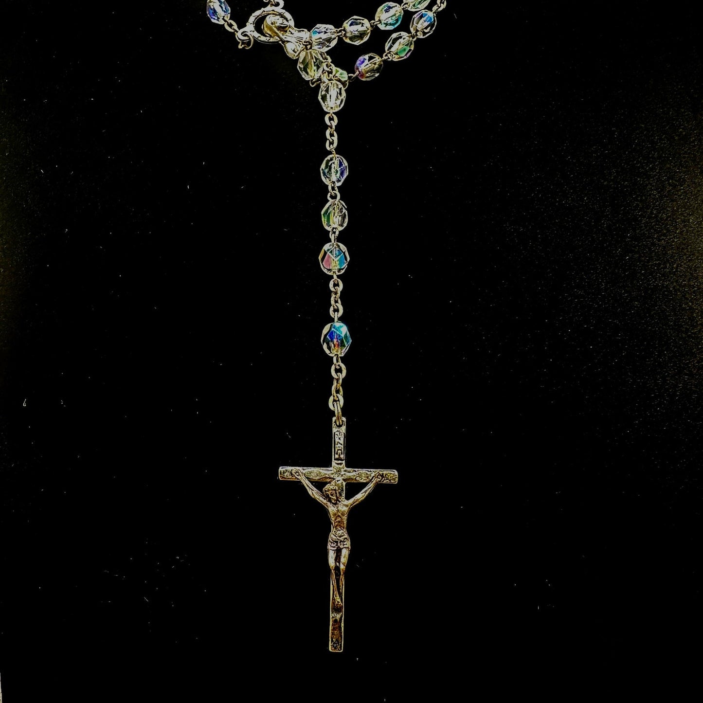 Vintage Italian Glass Bead Rosary, Italy Catholic Prayer Beads, Crucifix