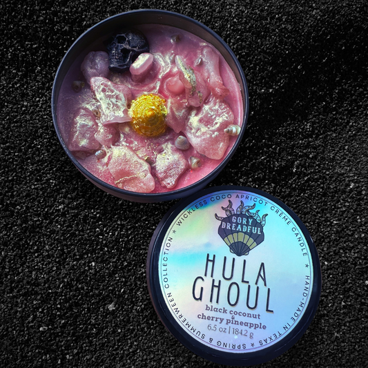 HULA GHOUL Wickless Candle - Coco Apricot Crème Wax 6.5 oz: Black Coconut & Cherry Pineapple Scent